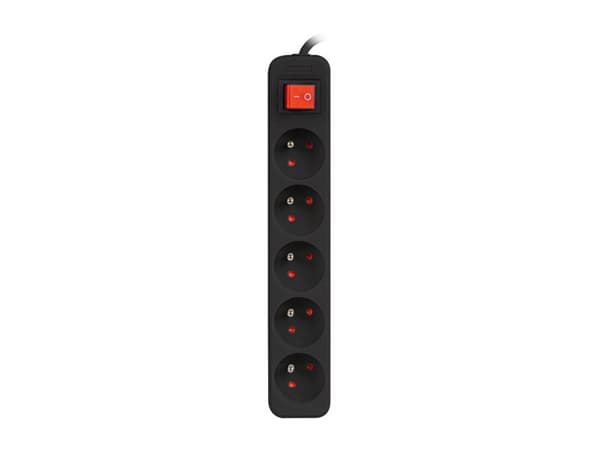 Listwa zasilająca 3m, czarna, 5 gniazd, z wyłącznikiem, kabel wykonany z pełnej miedzi