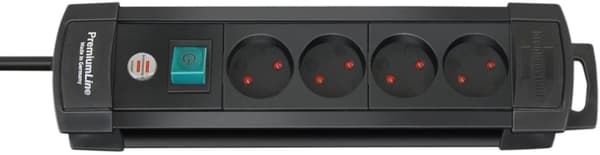 Brennenstuhl 4-way Extension Socket, 2m, Black