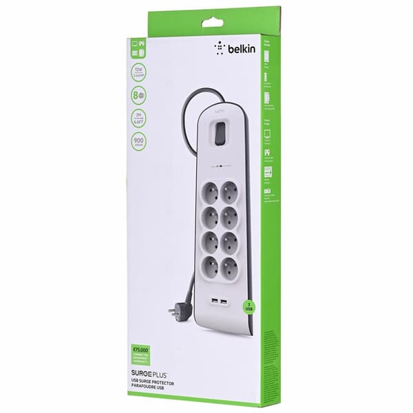 Belkin BSV804ca2M Vit 8 AC-uttag 2 m