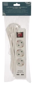 Miniatyrbild 3 av 4: Nordic Quality 3-vägskontakt jordad, 2xUSB-A (3x1,5mm²), 1,5m