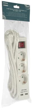 Miniatyrbild 4 av 4: Nordic Quality 3-vägskontakt jordad, 2xUSB-A (3x1,5mm²), 1,5m
