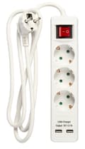 Miniatyrbild 2 av 4: Nordic Quality 3-vägskontakt jordad, 2xUSB-A (3x1,5mm²), 1,5m