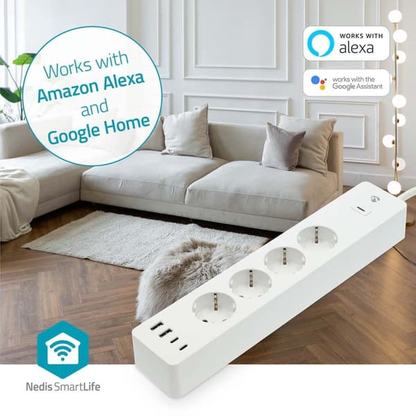 Nedis SmartLife Stikdåse | Wi-Fi | 2x USB-A / 2x USB-C™ / 4x plug with earth contact (CEE 7/3) | 16 A | 3680 W | 2.00 m | 0 - 55 °C | Android™ / IOS |