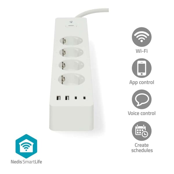 Nedis SmartLife Stikdåse | Wi-Fi | 2x USB-A / 2x USB-C™ / 4x plug with earth contact (CEE 7/3) | 16 A | 3680 W | 2.00 m | 0 - 55 °C | Android™ / IOS |