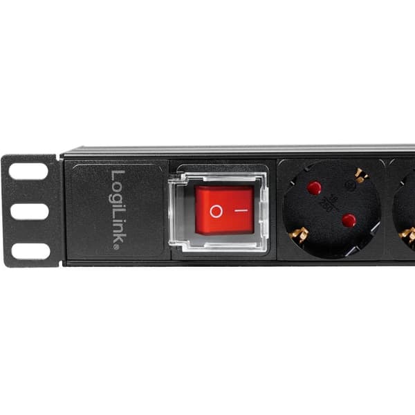 LogiLink 8-veis strømfordelingsenhet med bryter for 19" rack U1 Black