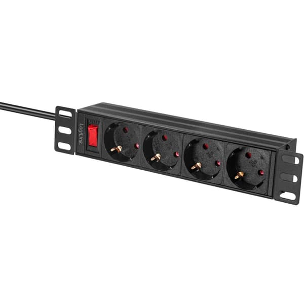 LogiLink 4-vägs grenuttag med brytare för 10"-rack U1 Svart