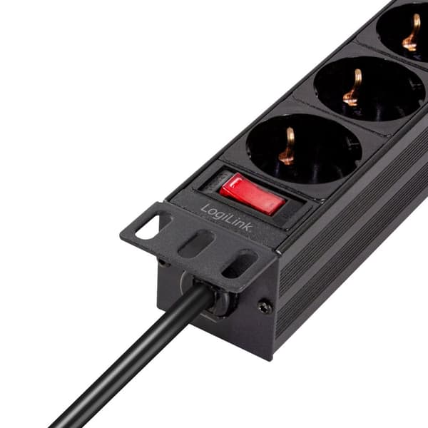 LogiLink 4-vägs grenuttag med brytare för 10"-rack U1 Svart