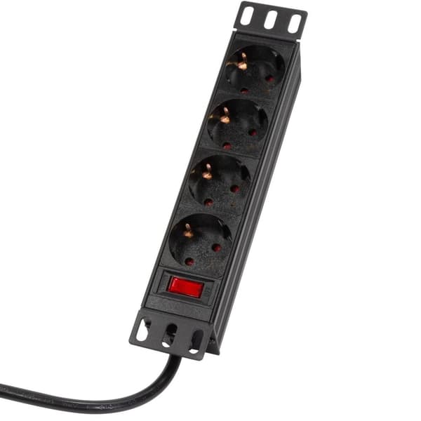 LogiLink 4-vägs grenuttag med brytare för 10"-rack U1 Svart