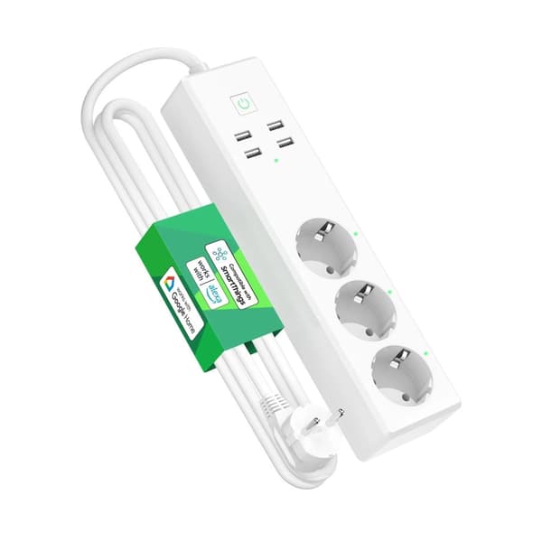 Wifi Smart Stikdåse Strømfordeler, 3 AC Stik, 4 USB Porte,1 PC-EU version, 220V