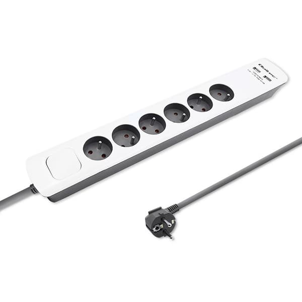 Qoltec 50294 ylijännitesuoja Valkoharmaa 6 AC pistorasia(a) 230 V 1,8 m