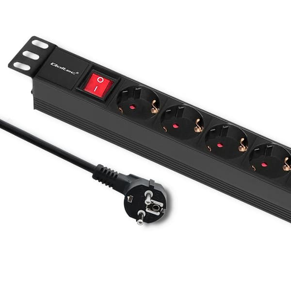 Qoltec PDU-strømskinne til RACK 19'' | 1U | 16A | 8xSCHUKO | 2m