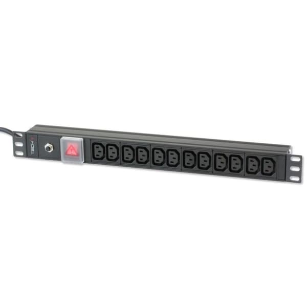 Techly Rack 19" PDU 12 VDE-lähtöä C20-liittimellä ja kytkimellä