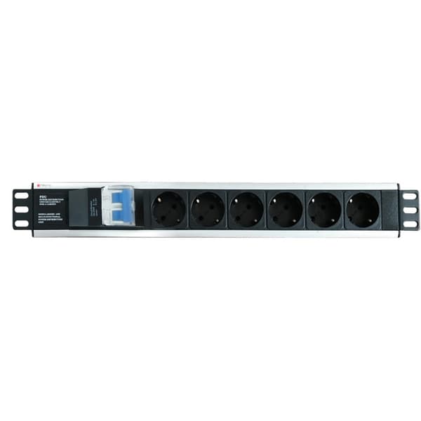 Techly I-CASE STRIP-16SH virranjakoyksikkö (PDU) 6 AC-pistorasiaa 1.5U Musta, Hopea musta, Hopea