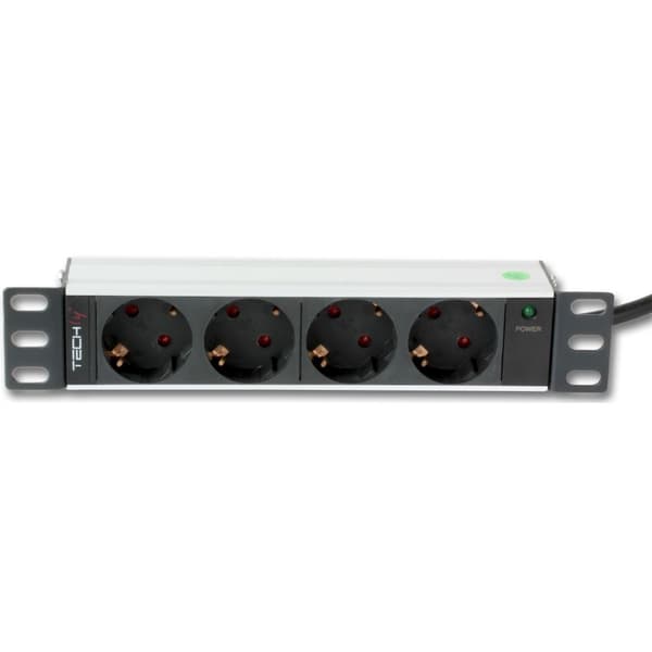 Techly I-CASE M10-4D strømfordelingsenhed (PDU) 4 AC-udgang(er) 1U Sort, Sølv