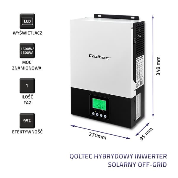 Qoltec 53875 hybrid solcelle-inverter off-grid 1,5 kW | 80 A | MPPT | Sinus