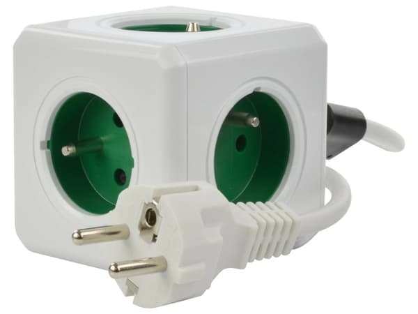 Allocacoc PowerCube Extended Type E -jatkojohto 1,5 m 5 AC-pistorasiaa Sisäkäyttöön Vihreä