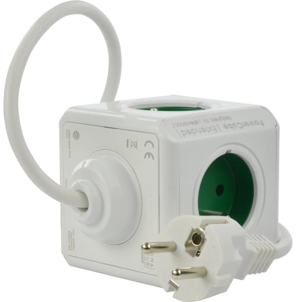 Allocacoc PowerCube Extended Type E -jatkojohto 1,5 m 5 AC-pistorasiaa Sisäkäyttöön Vihreä