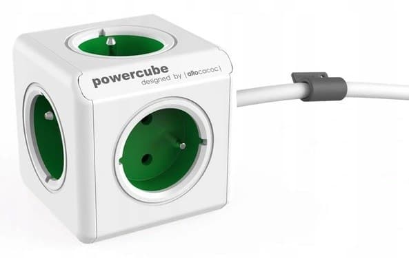 Allocacoc PowerCube Extended Type E -jatkojohto 1,5 m 5 AC-pistorasiaa Sisäkäyttöön Vihreä