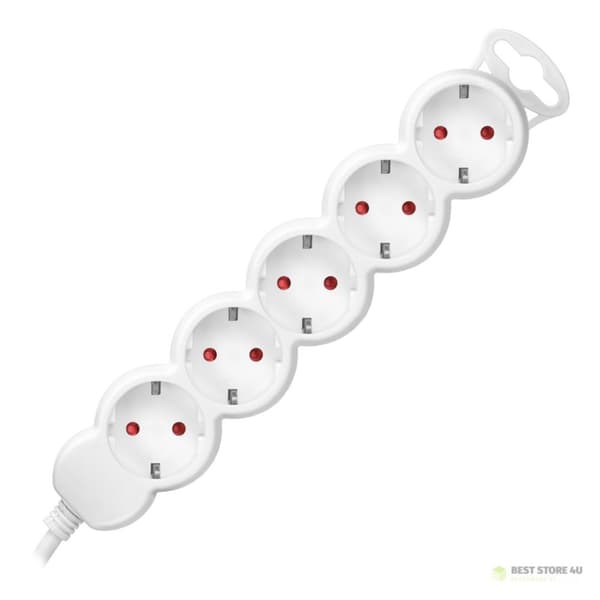 5-vejs forlængerledning 2P+Z (schuko), 1,5m H05VV-F 3x1,0mm?, Imax=10A, hvid