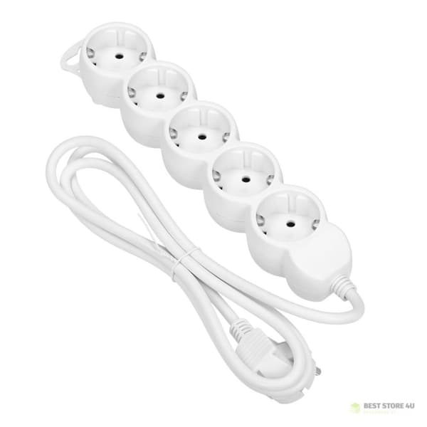 5-vejs forlængerledning 2P+Z (schuko), 1,5m H05VV-F 3x1,0mm?, Imax=10A, hvid