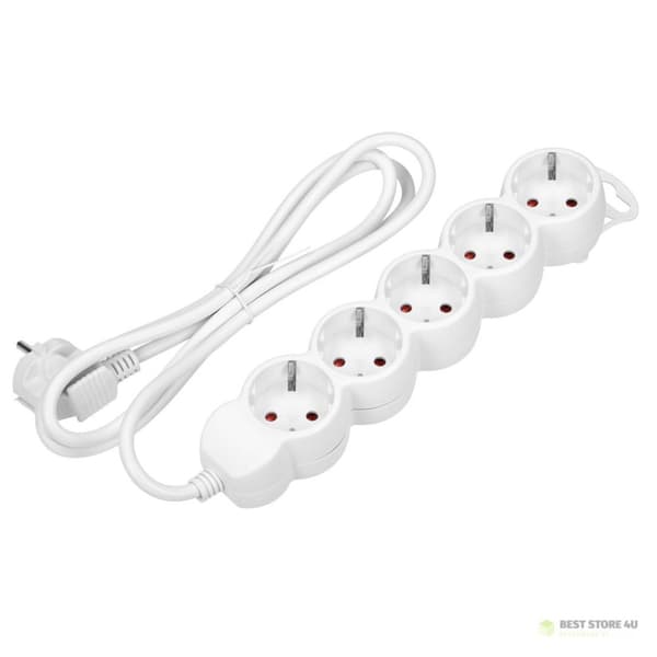 5-vejs forlængerledning 2P+Z (schuko), 1,5m H05VV-F 3x1,0mm?, Imax=10A, hvid