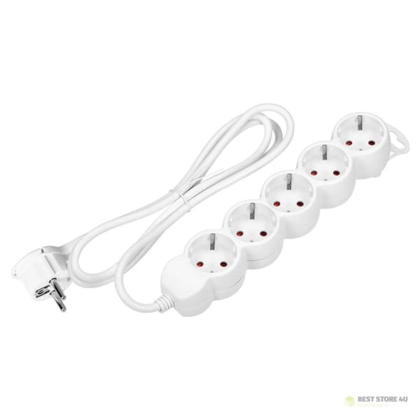 5-vejs forlængerledning 2P+Z (Schuko), 1,5m H05VV-F 3x1,5mm2, Imax=16A, fladstik, hvid