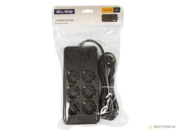 98-211# Jatkojohto ps-630 6-nastaa 3xusb 1xusb-c 3m musta 2x1mm