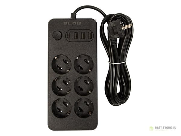 98-211# Jatkojohto ps-630 6-nastaa 3xusb 1xusb-c 3m musta 2x1mm
