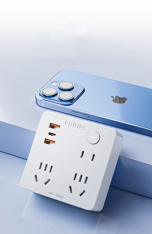 Philips USB-stikkonverter til udvidelse af multifunktionel strømforsyning til hurtig opladning med trådløs stikkontakt
