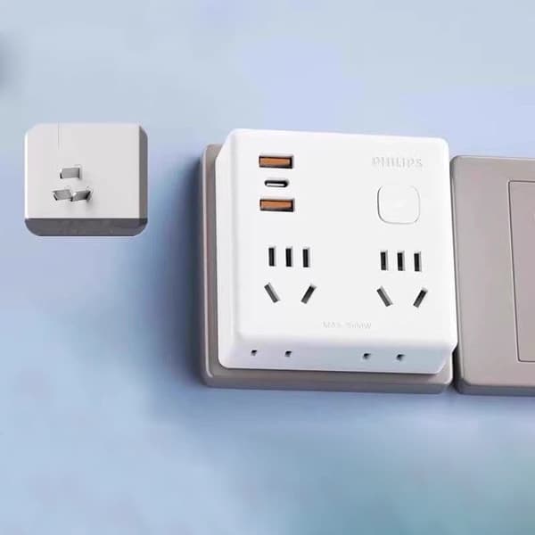 Philips USB-stikkonverter til udvidelse af multifunktionel strømforsyning til hurtig opladning med trådløs stikkontakt