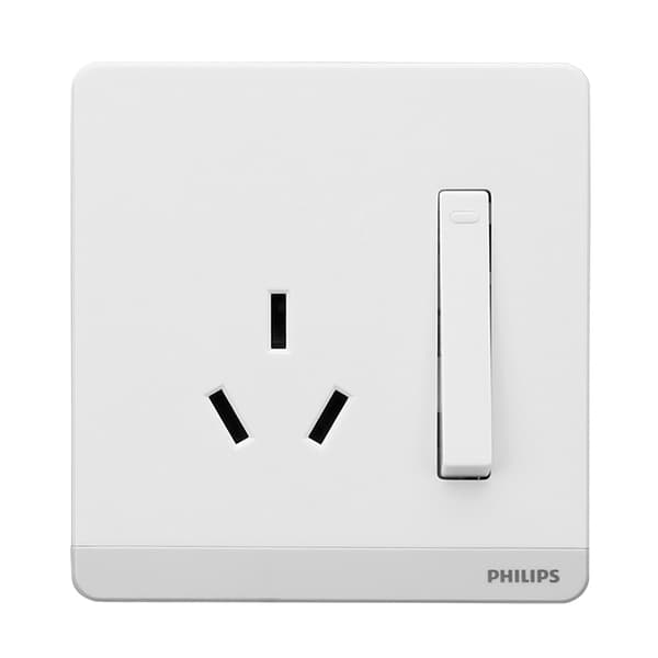 Philips valkoinen pistorasiakytkin, yksi avoin, yksinkertainen ohjaus, kolmireikäinen, 16A, suuritehoinen, 86-tyyppi