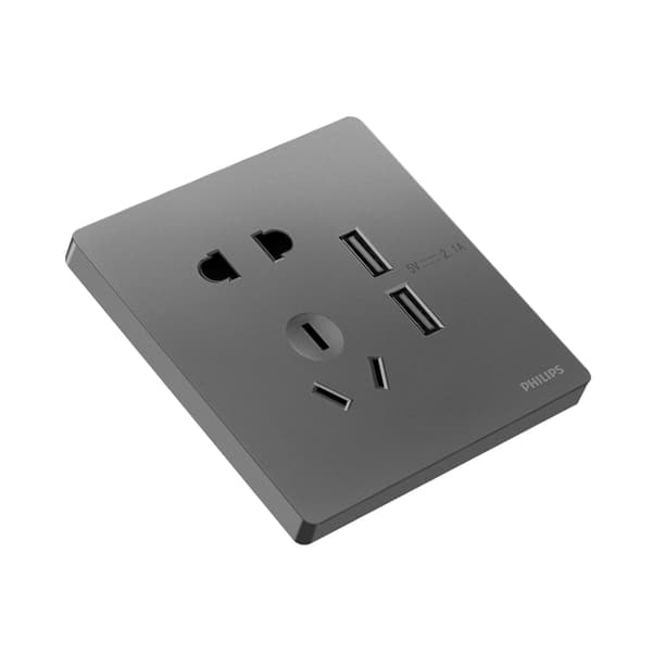 Philipsin viisireikäinen pistorasia USB-liitännällä piilopistorasiaan, tyyppi 86, kotitalouskäyttöön, kaksi tai kolme pistoketta