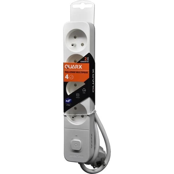 Stikdåse - QUARX - 4 stikkontakter - Med afbryder, 3m kabel