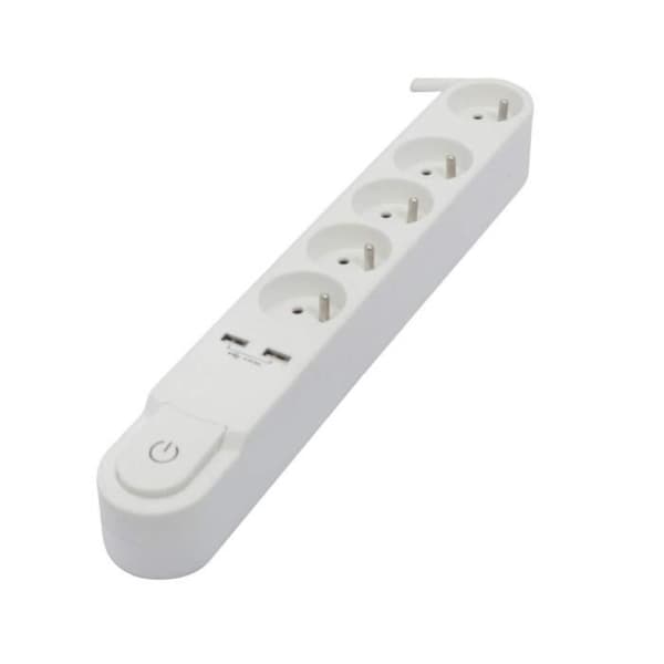 CHACON 5-paikkainen 16A jatkojohto kytkimellä, 2 USB-porttia ja 3 m kaapeli HO5VV-F 3x1,5 mm² musta