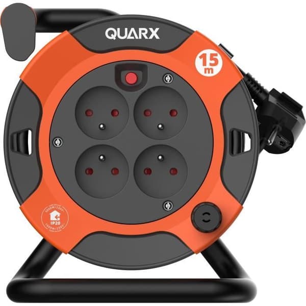 Kabeltromle - QUARX - Gør-det-selv - 15m, H05VV-F 3G1,5mm², termisk afbryder