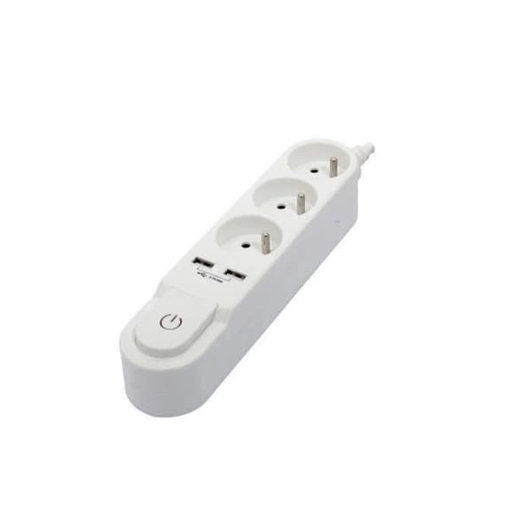 CHACON Fordelerskinne med afbryder, 3 x 16 A stikkontakter og 2 x 2 A USB-udgange, 3 m kabel
