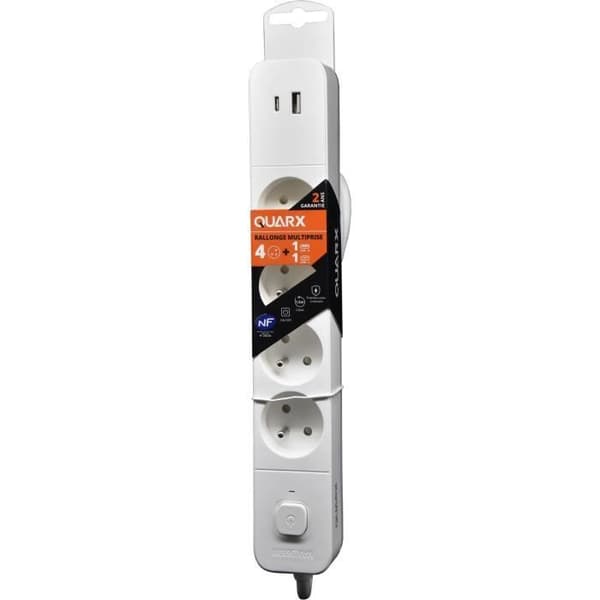Grenuttag - QUARX - 4 uttag - Med USB Typ C och USB A, 1,5m kabel