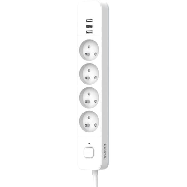 Stikdåse - QUARX - 4 stikkontakter - Med 3 USB-porte, 1,5m kabel