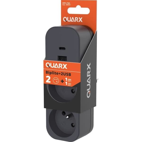 Biplite - QUARX - 2P 16A - Med USB-A og USB-C, NF-kompatibel
