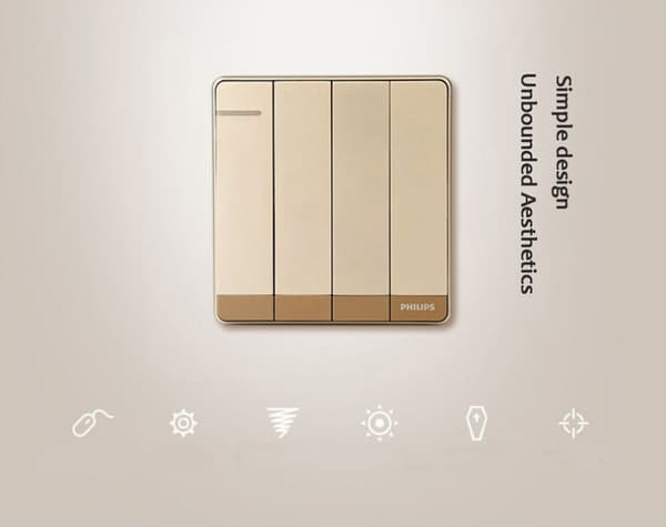 Philips Virtakytkin Seinäpaneeli Champagne Gold Four Open Easy Control 86-tyyppinen väärennössuojaus