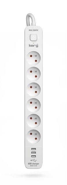 KERG grenuttag med automatsäkring - 6 uttag 3USB 16A 3m