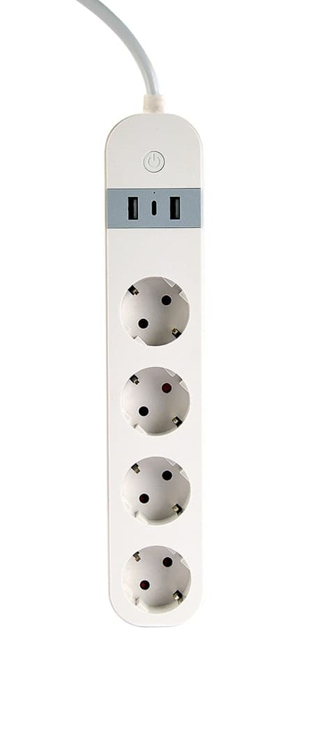 Gembird TSL-PS-S4U-01-W Smart strømskinne 4 AC-stikkontakt(er) Type E 1,5 m 3 3880 W Hvid