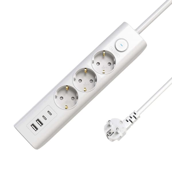 MicroConnect Schuko -jatkojohto 3 pistorasiaa kytkimellä 1,5 m, valkoinen, MC-GRU00315WS-USB