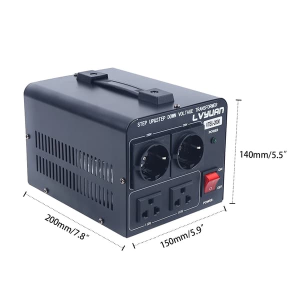 Spændingsomformertransformator, 2000W effekt, dual indgang/udgangsspænding,sort