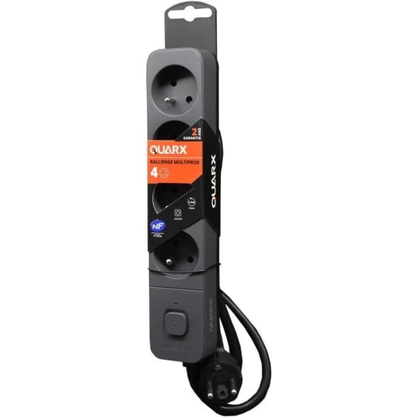 Stikdåse - QUARX - 4 stikkontakter - Med 3 USB-porte, 1,5m kabel