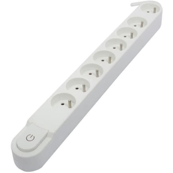 CHACON 8-nastainen 16A jatkojohto kytkimellä, 3 m kaapeli HO5VV-F 3x1,5 mm² valkoinen