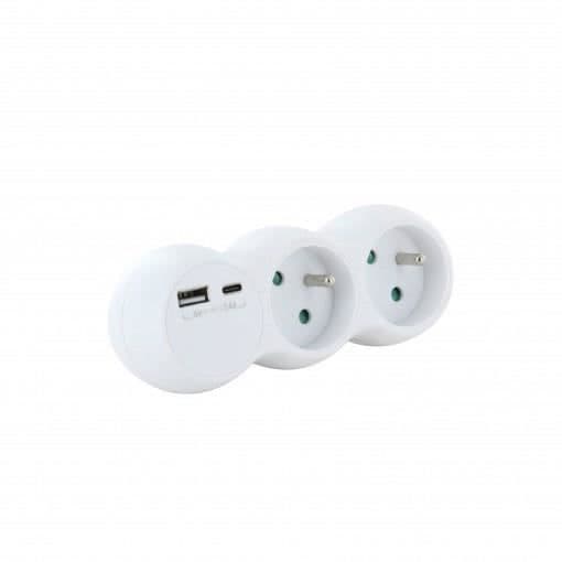 Sæt med 2 CHACON dominoer - 47002 - 2x16A med USB-A + USB-C - Hvid (FR)