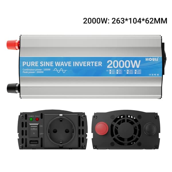 Tehoinvertteri, puhdas sinimuotoinen aalto, kaksois-AC-ulostulot,220-230V 50hz, 12V, 2000W