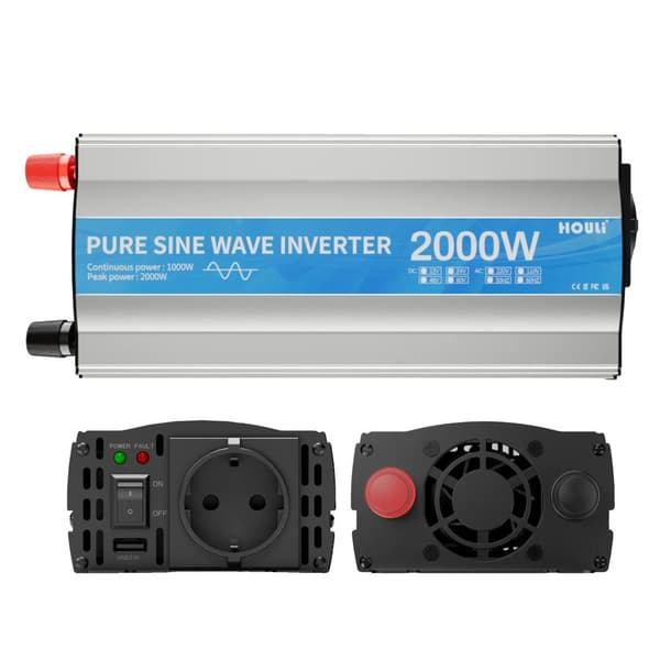 Tehoinvertteri, puhdas sinimuotoinen aalto, kaksois-AC-ulostulot,220-230V 50hz, 12V, 2000W