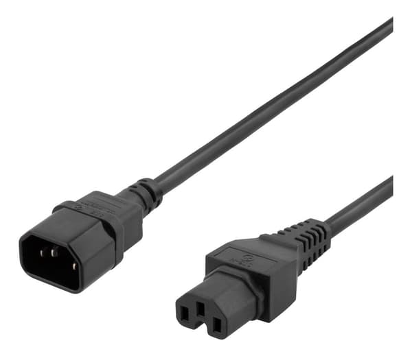 2m earthed cable IEC 6320 C15, IEC 6320 C14, 250V/10A, black